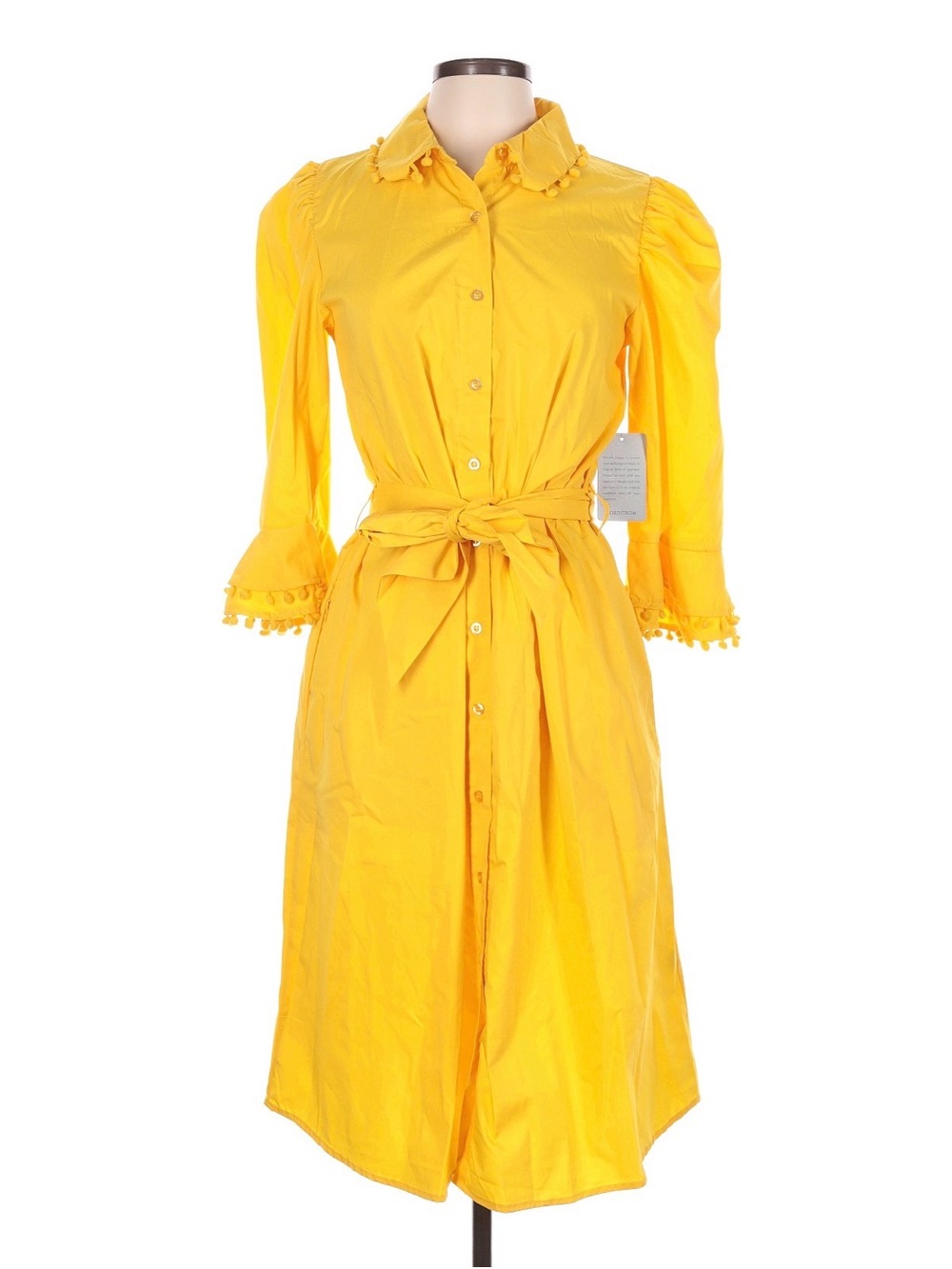 Love By Design Yellow Button-Front Midi Shirt Dress with Tie Waist
